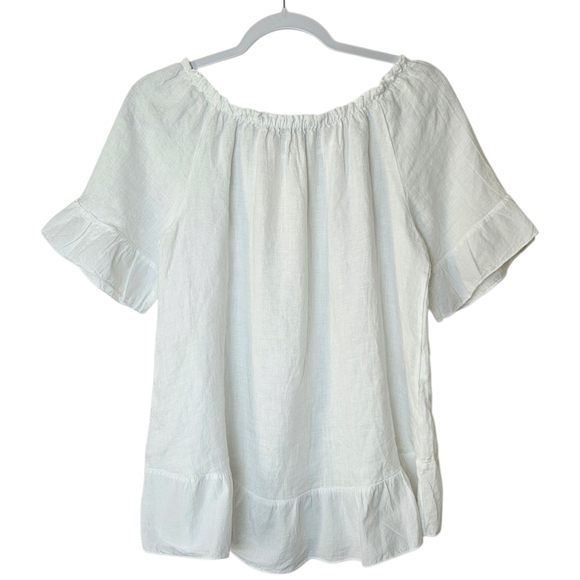 Terzo Millennio White Linen Ruffled Peplum Lightweight Blouse Made In Italy M - Picture 2 of 10
